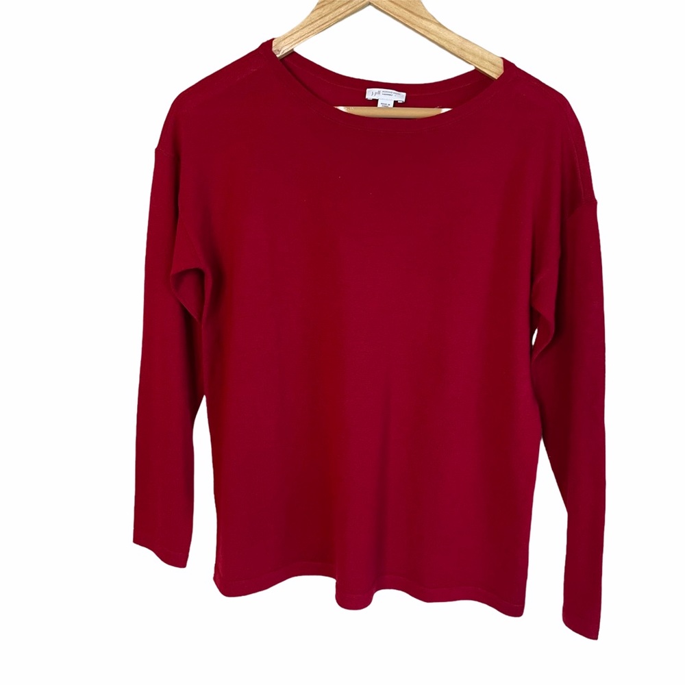 J. Jill Red Long Sleeve Merino Wool Washable Sweater Top